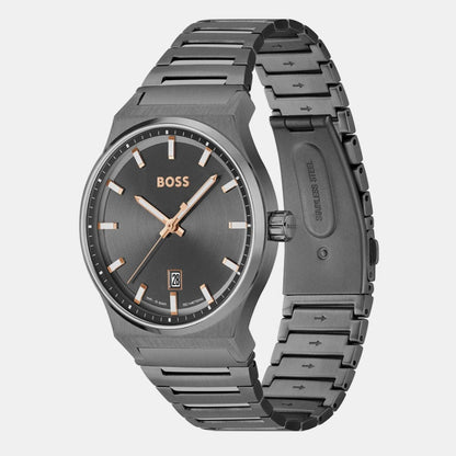 Boss Candor Men Quartz Grey Dial Analog Stainless Steel Watch 1514078