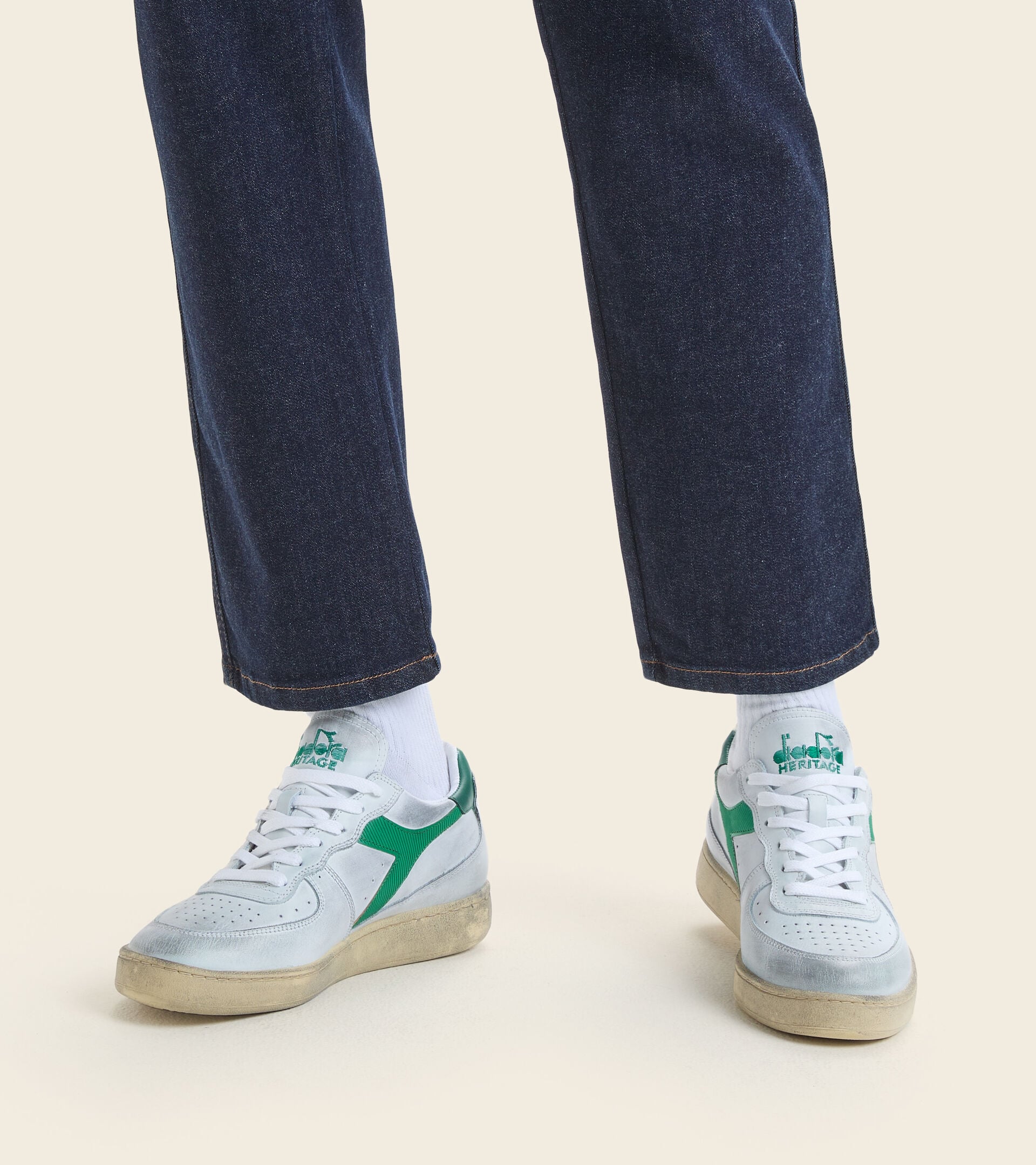 Diadora Mi Basket Low Used White/Verdant Green