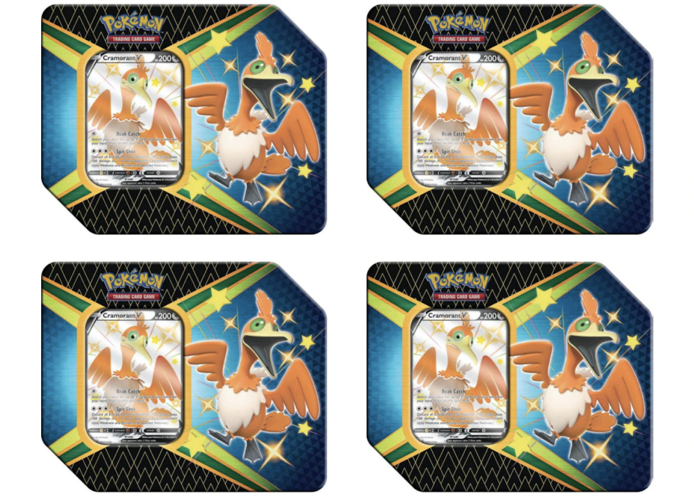 Pokemon Tcg Sword & Shield Shining Fates Cramorant V Tin 4X Lot (6 Booster Packs)