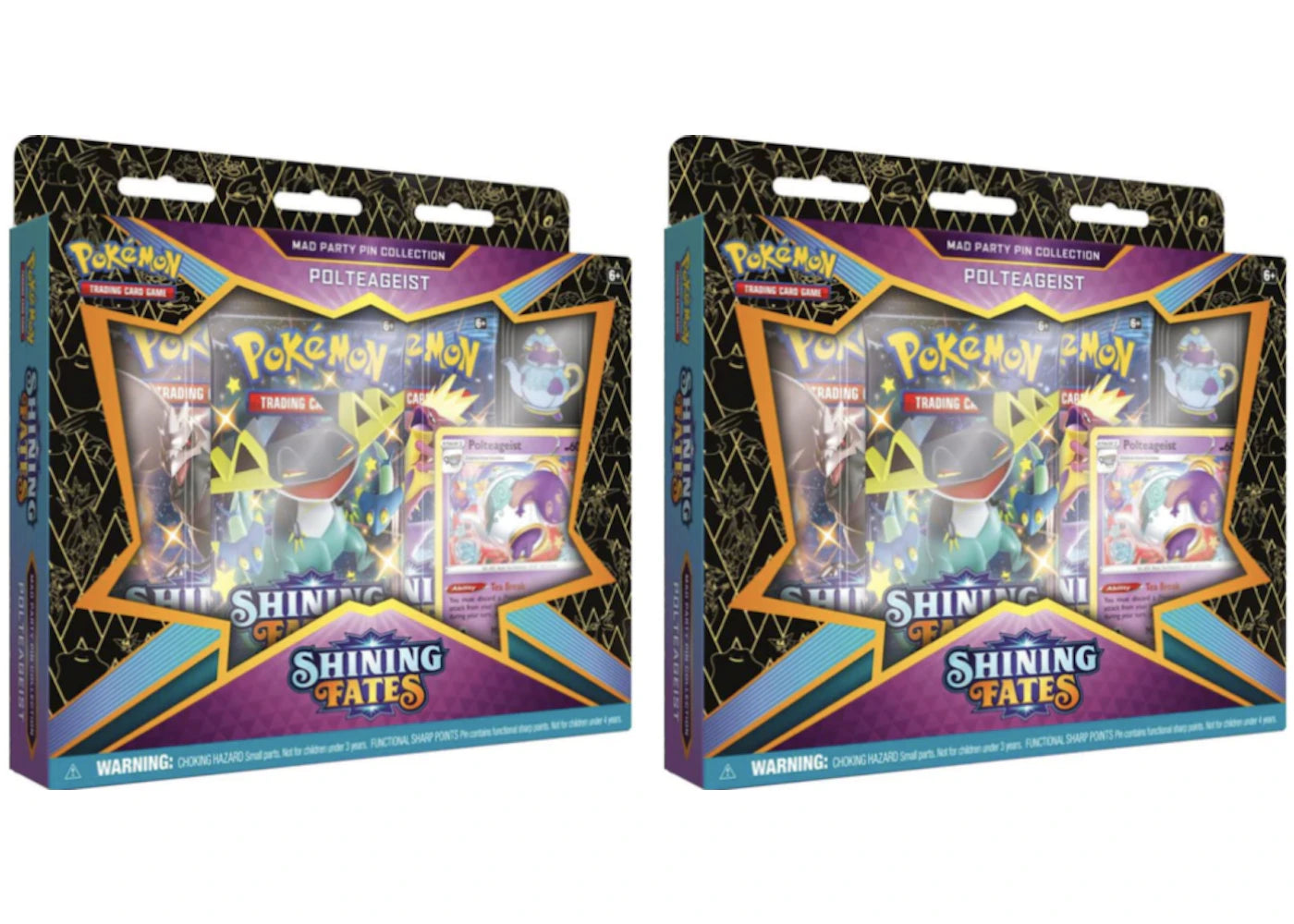 Pokemon Tcg Sword & Shield Shining Fates Mad Party Pin Collection Polteageist 2X Lot