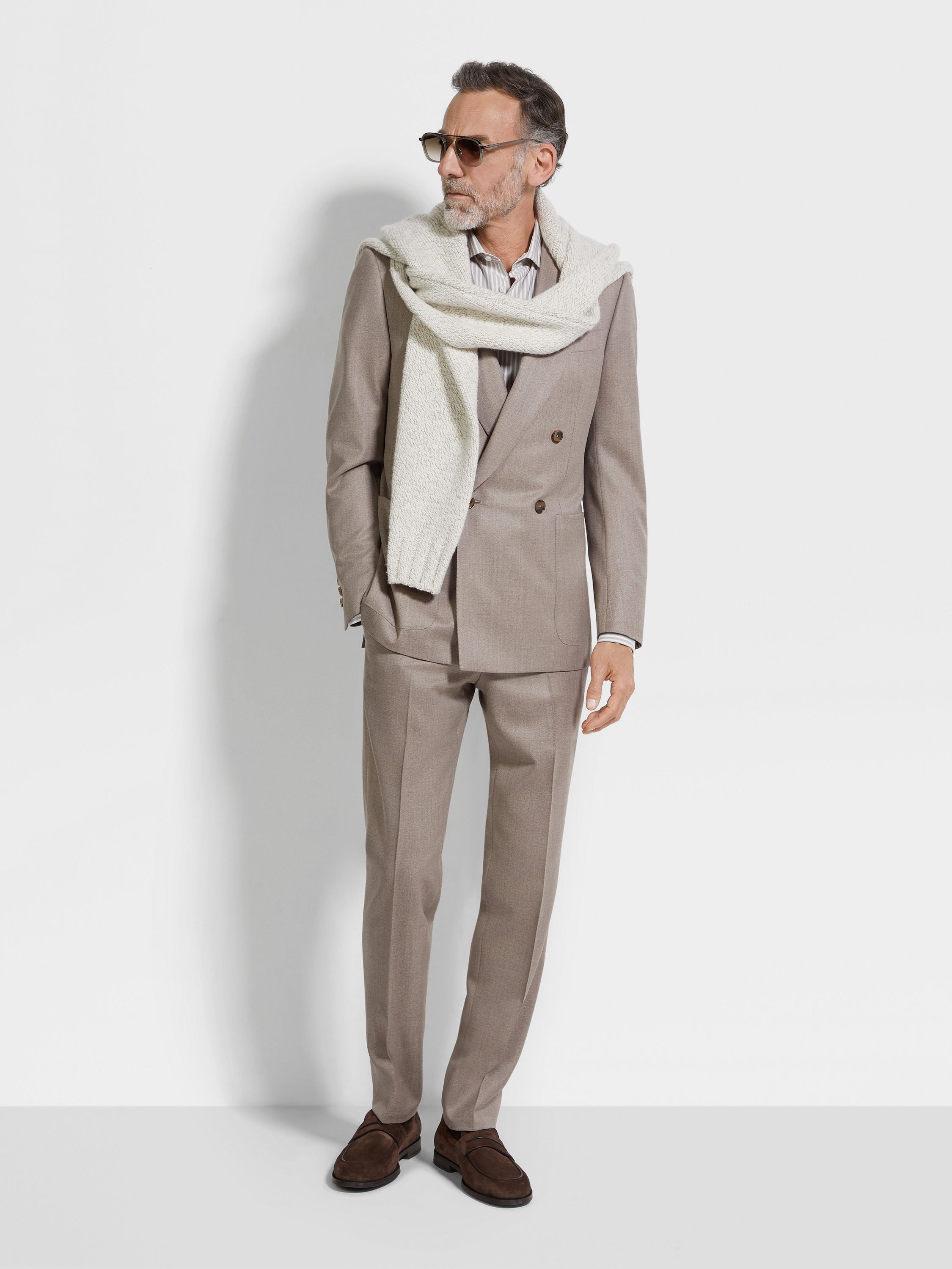 Zegna Brown And White Striped Silk And Cotton Blend Shirt