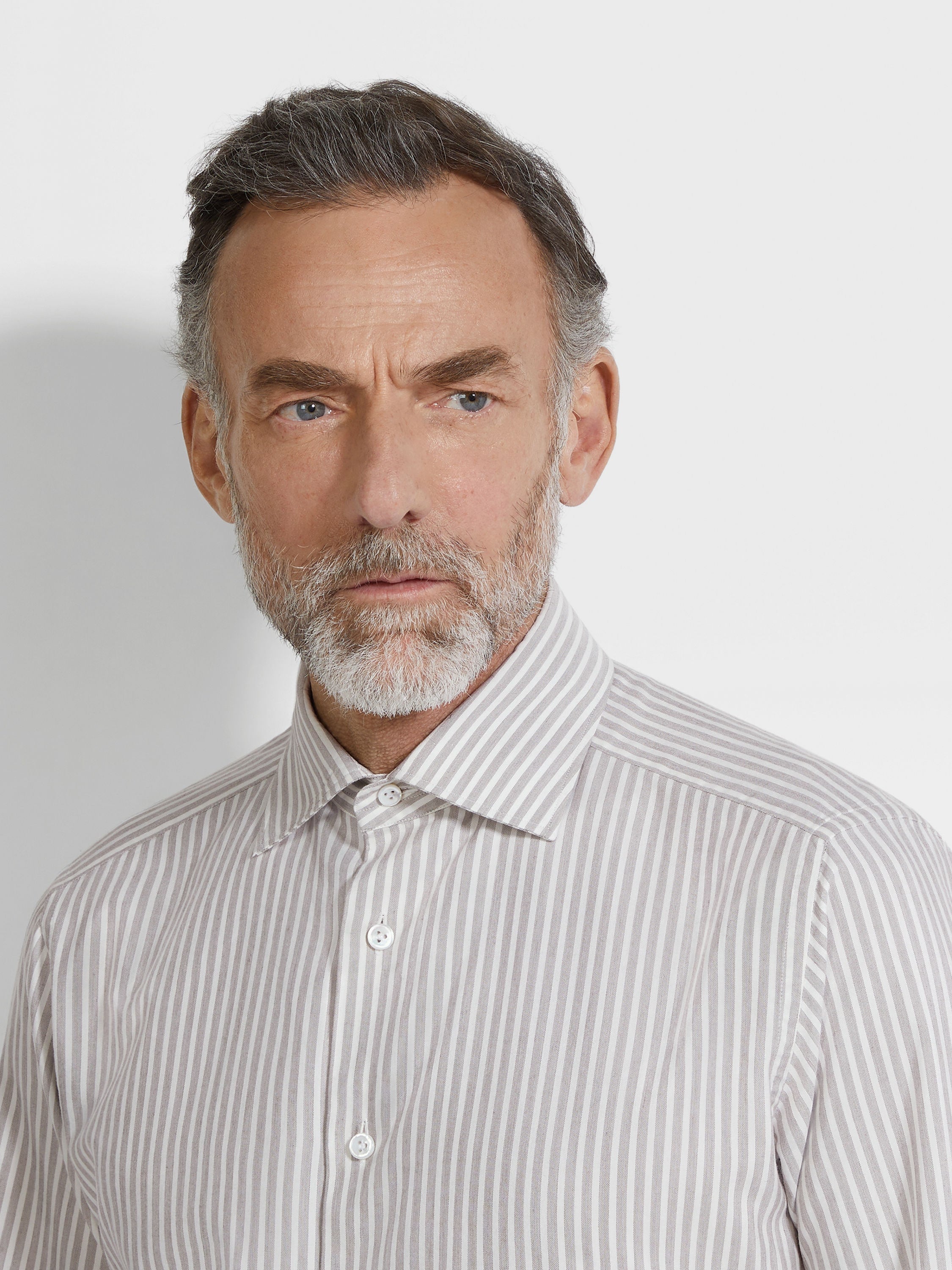 Zegna Brown And White Striped Silk And Cotton Blend Shirt