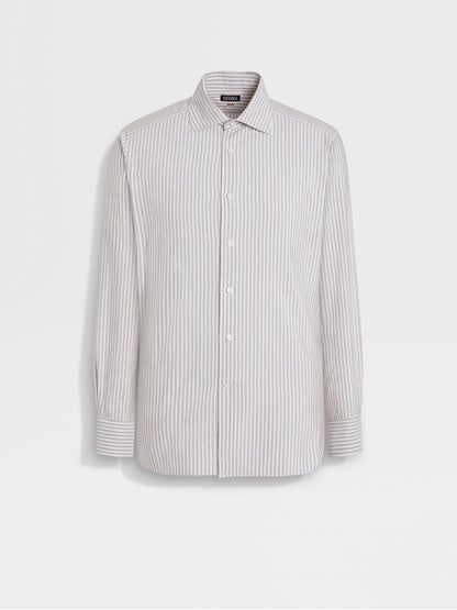 Zegna Brown And White Striped Silk And Cotton Blend Shirt