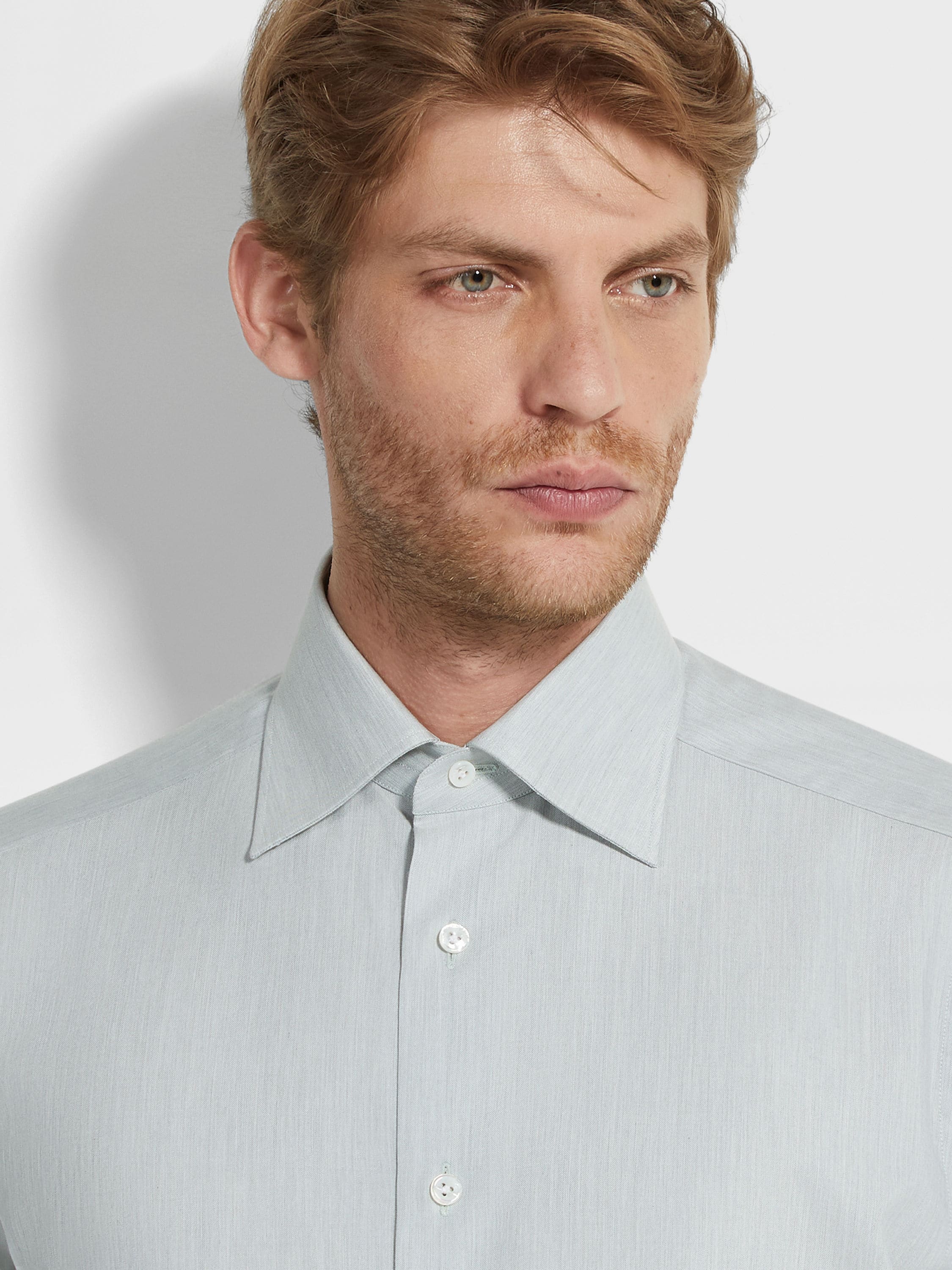 Zegna Aqua Green Silk Cotton And Cashmere Shirt