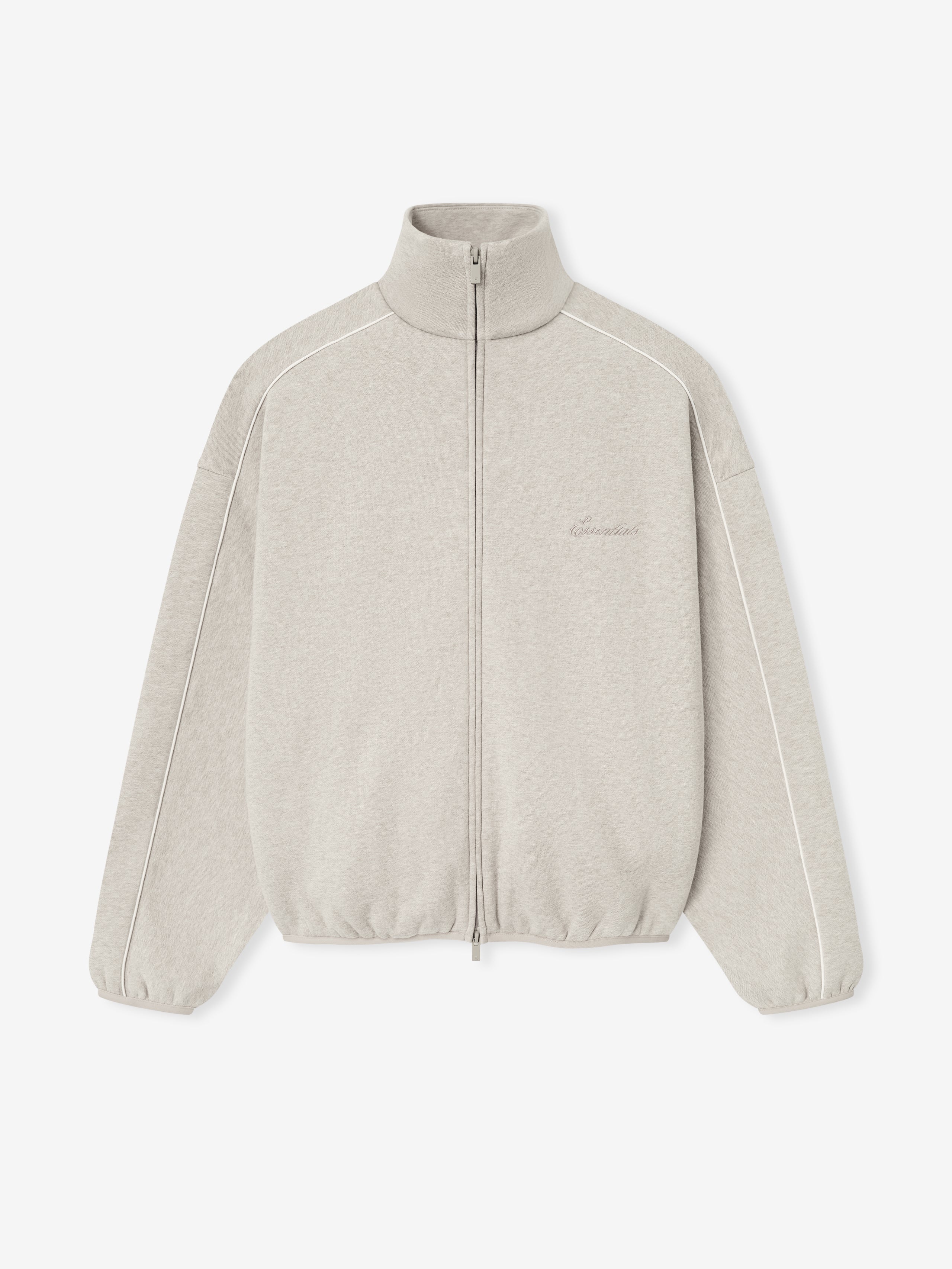 Essentials Modern Fleece Track Jacket With Piping Heather Stone/Cloud White