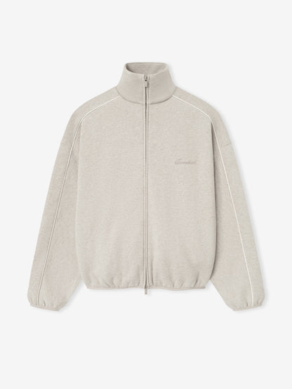 Essentials Modern Fleece Track Jacket With Piping Heather Stone/Cloud White