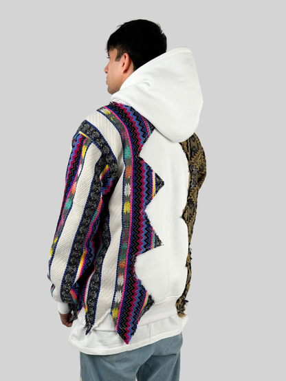 White Artistic Stitched Hoodie