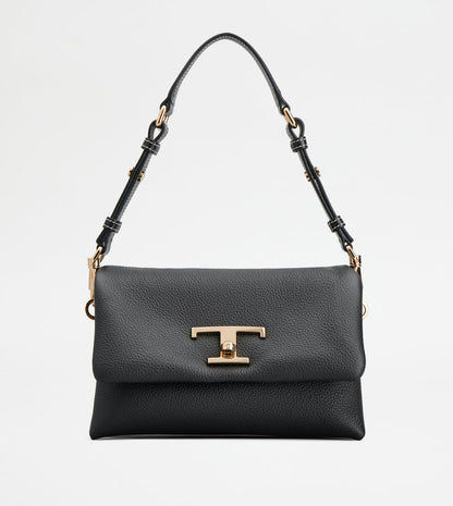 Tods T Timeless Flap Bag In Leather Mini Black