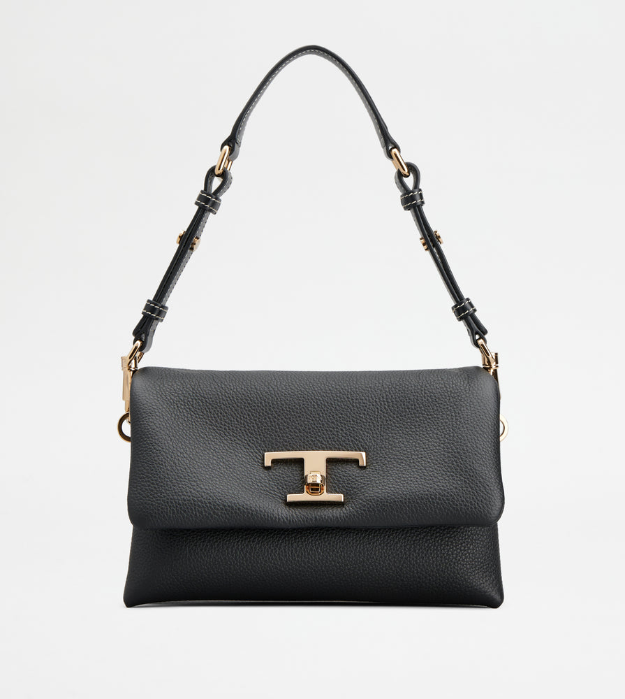 Tods T Timeless Flap Bag In Leather Mini Black