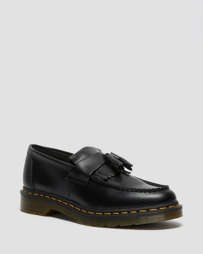 Dr. Martens Adrian Yellow Stitch Leather Tassel Loafers Black - Womens