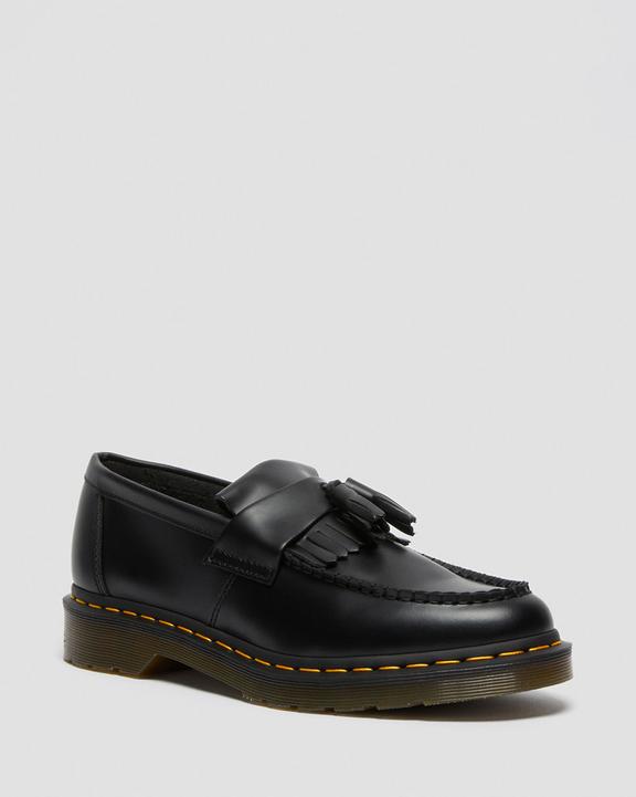 Dr. Martens Adrian Yellow Stitch Leather Tassel Loafers Black - Womens