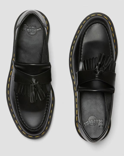 Dr. Martens Adrian Yellow Stitch Leather Tassel Loafers Black - Womens