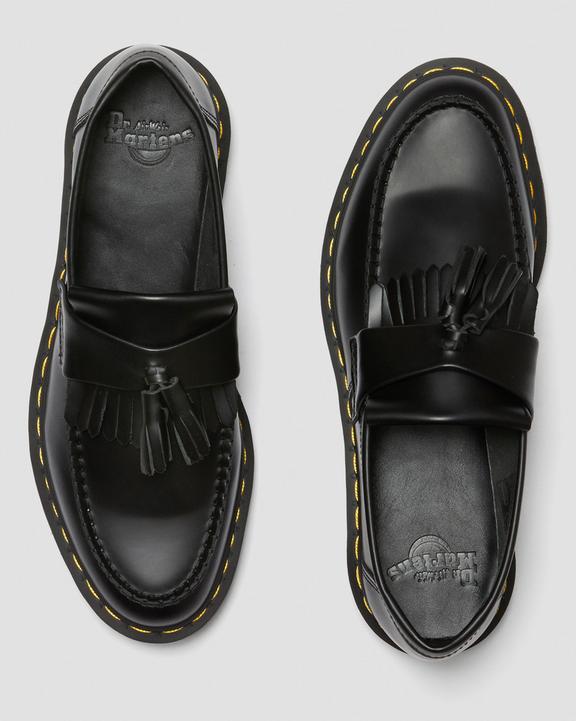 Dr. Martens Adrian Yellow Stitch Leather Tassel Loafers Black - Womens