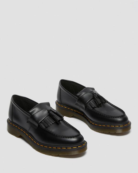 Dr. Martens Adrian Yellow Stitch Leather Tassel Loafers Black - Womens