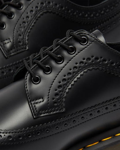 Dr Martens Yellow Stitch Smooth Leather Brogue Shoes - Black