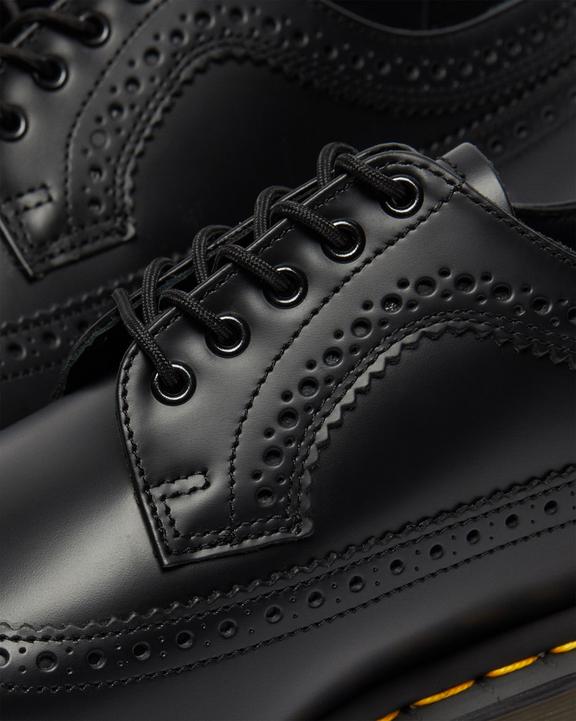 Dr Martens Yellow Stitch Smooth Leather Brogue Shoes - Black