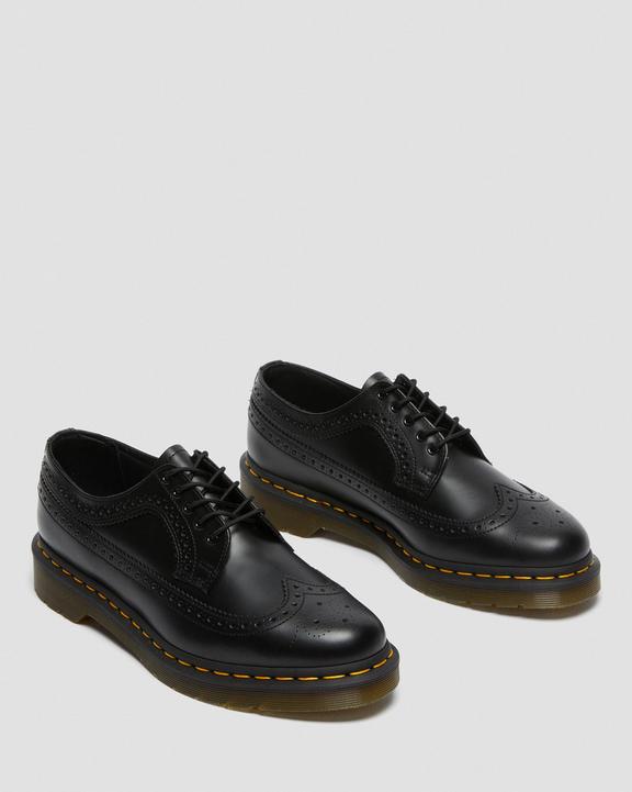 Dr Martens Yellow Stitch Smooth Leather Brogue Shoes - Black