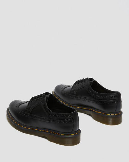Dr Martens Yellow Stitch Smooth Leather Brogue Shoes - Black
