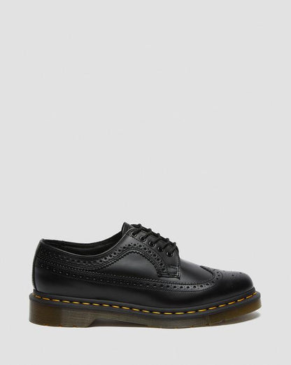 Dr Martens Yellow Stitch Smooth Leather Brogue Shoes - Black