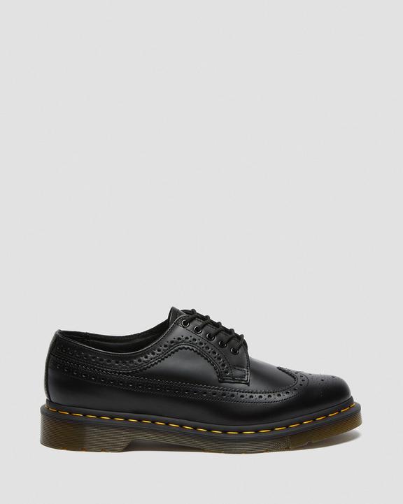 Dr Martens Yellow Stitch Smooth Leather Brogue Shoes - Black