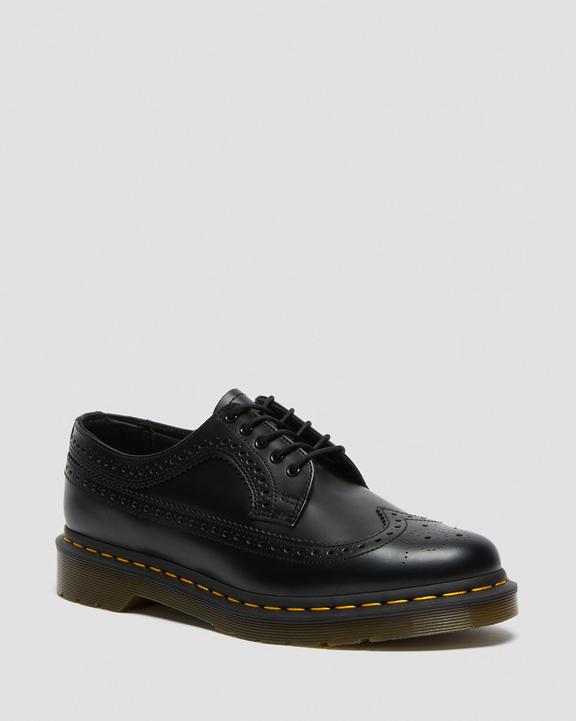 Dr. Martens 3989 Yellow Stitch Smooth Leather Brogue Shoes Black - Womens