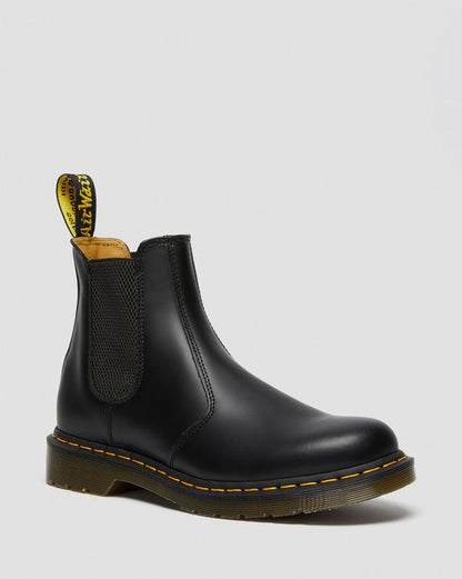 2976 Yellow Stitch Smooth Leather Chelsea Boots - Black - Mens