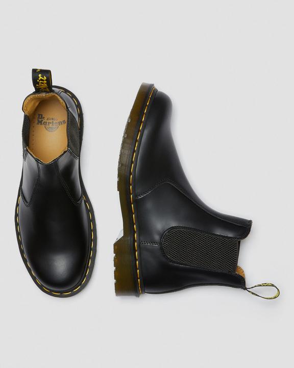 2976 Yellow Stitch Smooth Leather Chelsea Boots - Black - Mens