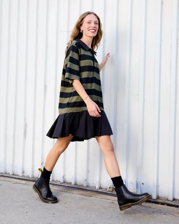 Dr. Martens 2976 Yellow Stitch Smooth Leather Chelsea Boots Black - Womens