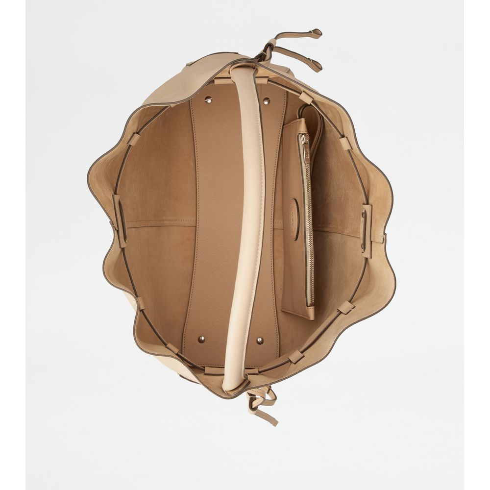 Tods Di Bag Bucket Bag In Leather Medium With Drawstring Beige
