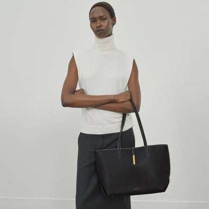 DeMellier The Tokyo Tote black small grain ecru stitching