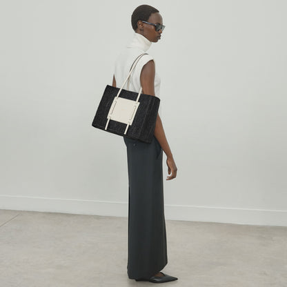 DeMellier The Capri salt & pepper canvas black smooth