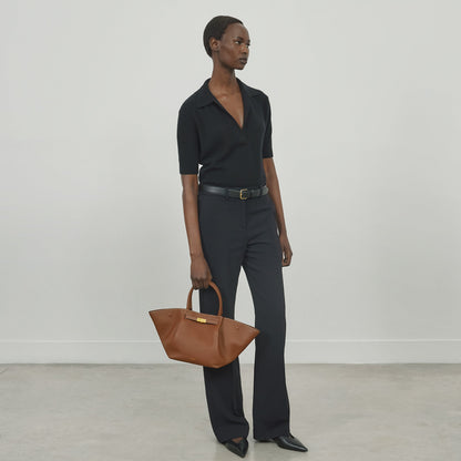 DeMellier The Midi New York tan small grain ecru stitching