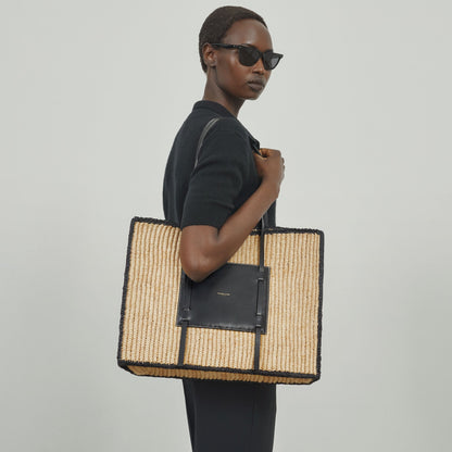 DeMellier The Large Capri salt & pepper canvas black smooth