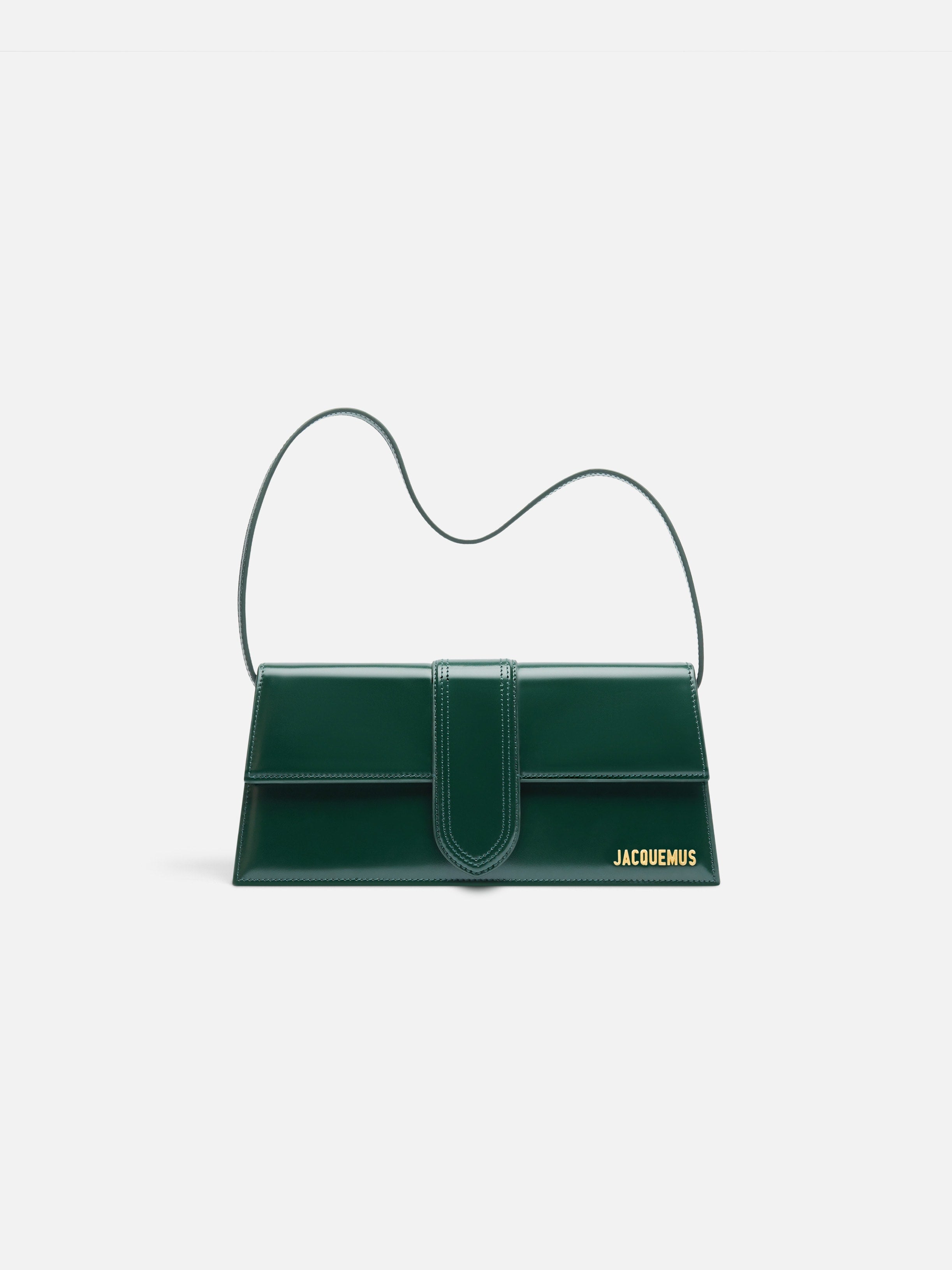 Jacquemus The Long Bambino Glazed Leather Structured Shoulder Bag Dark Green