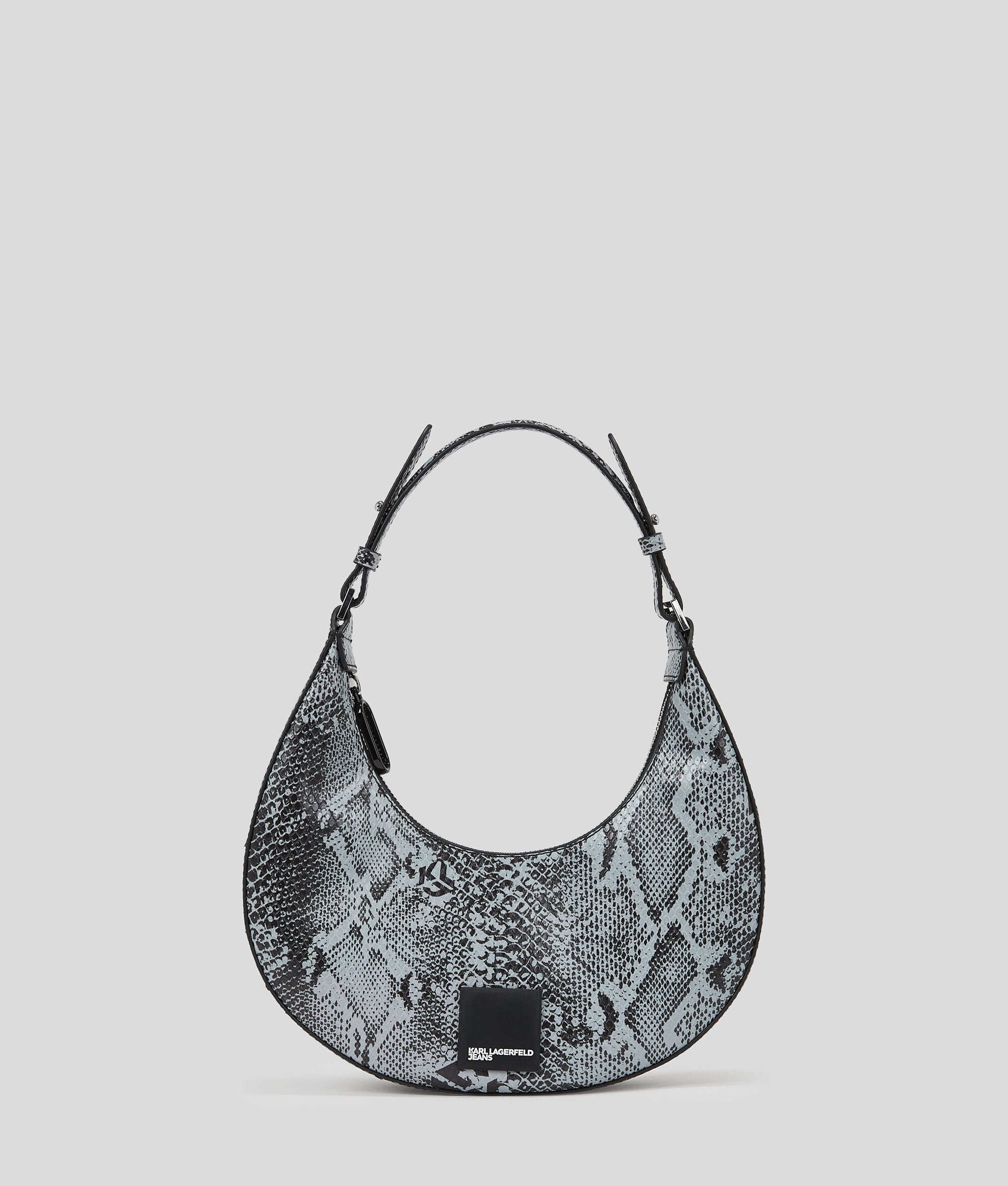 Snake-Effect Half-Moon Shoulder Bag Grey Snake Grey Snake