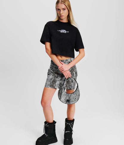 Snake-Effect Half-Moon Shoulder Bag Grey Snake Grey Snake
