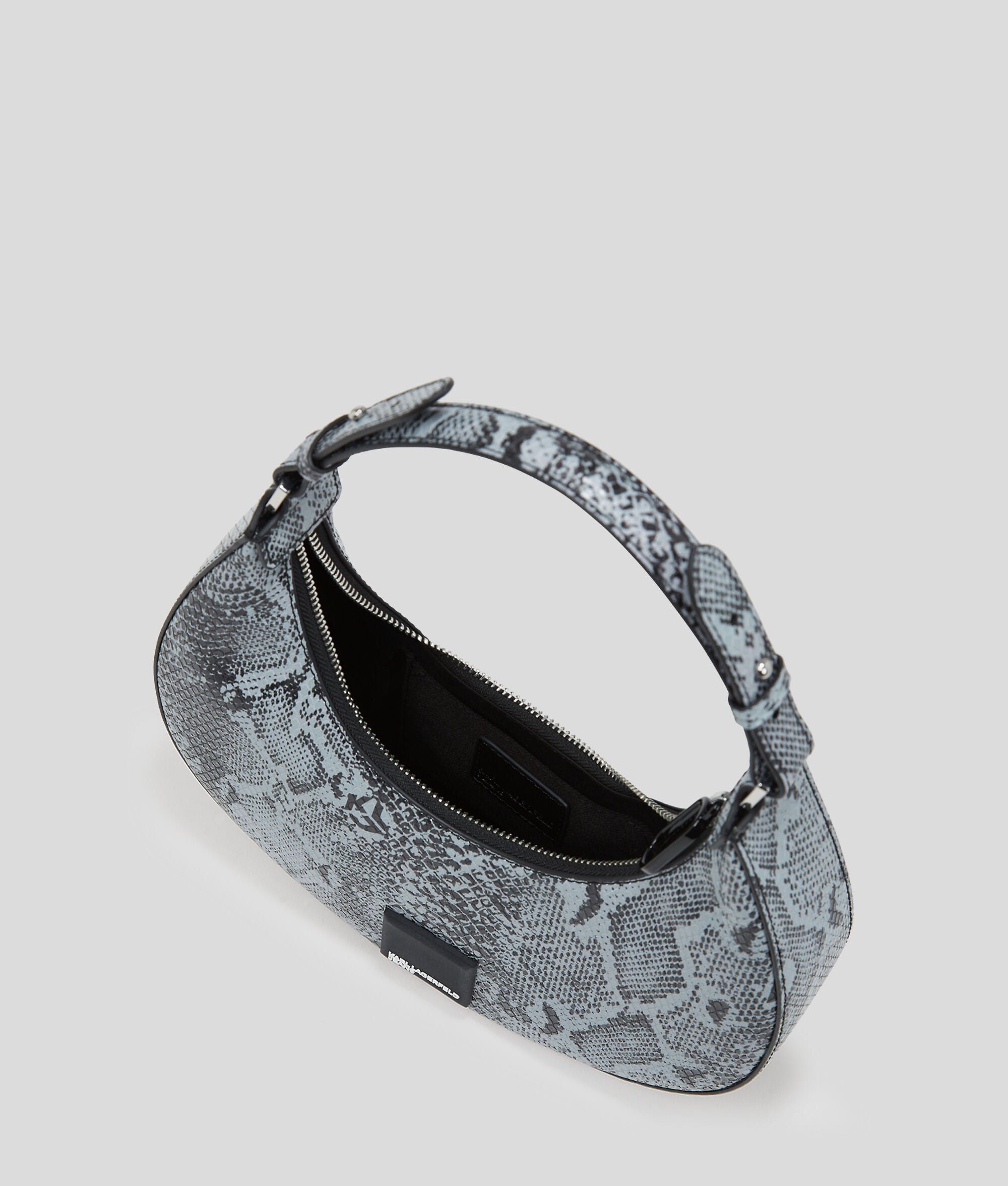 Snake-Effect Half-Moon Shoulder Bag Grey Snake Grey Snake
