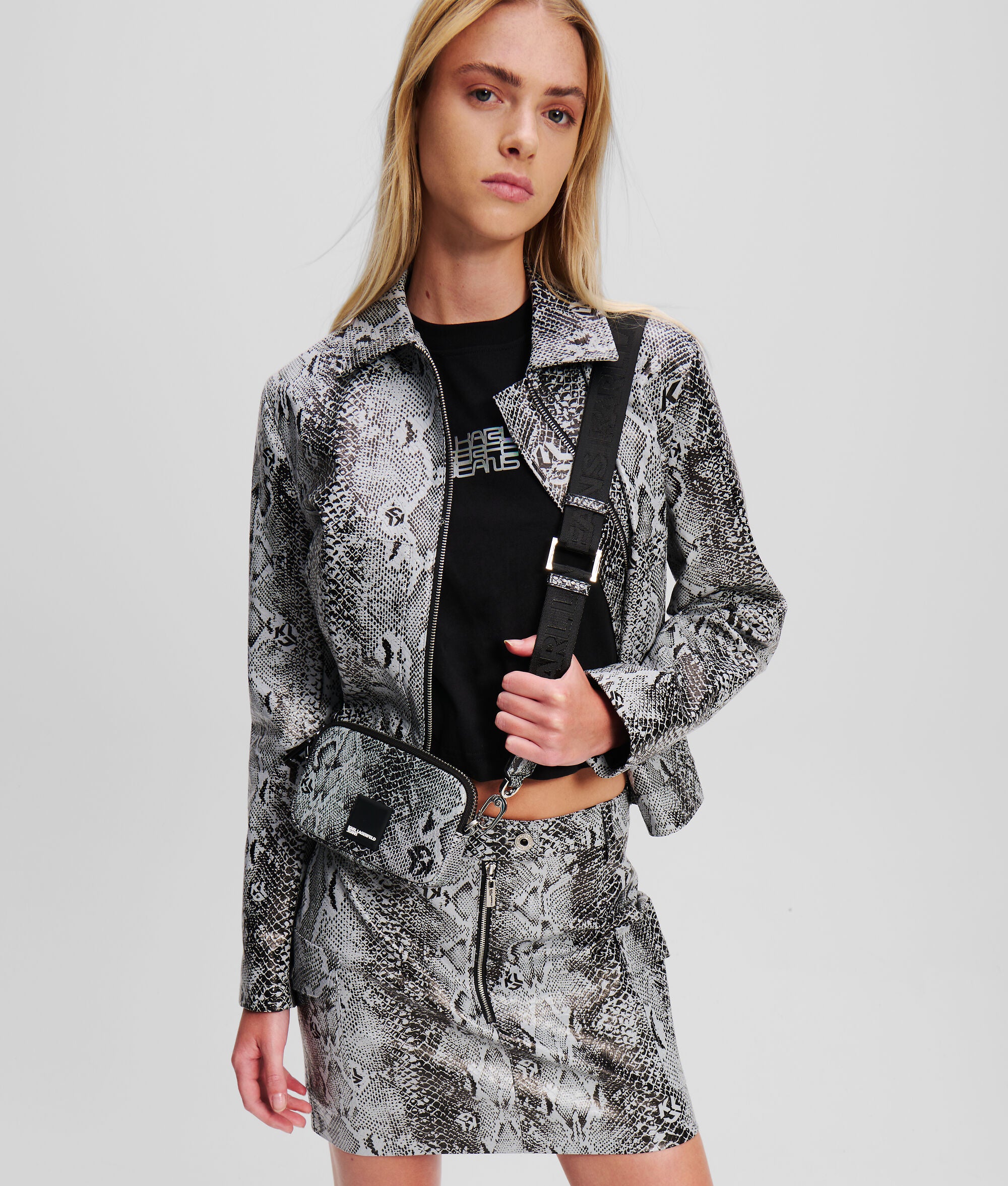 Snake-Effect Mini Crossbody Bag Grey Snake Grey Snake