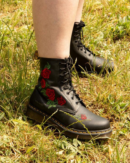 Dr Martens 1460 Vonda Floral Leather Lace Up Boots - Black