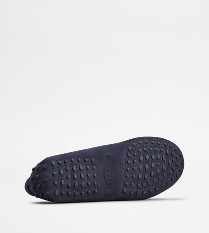 Tods Gommino Driving Shoes In Suede Blue Womens