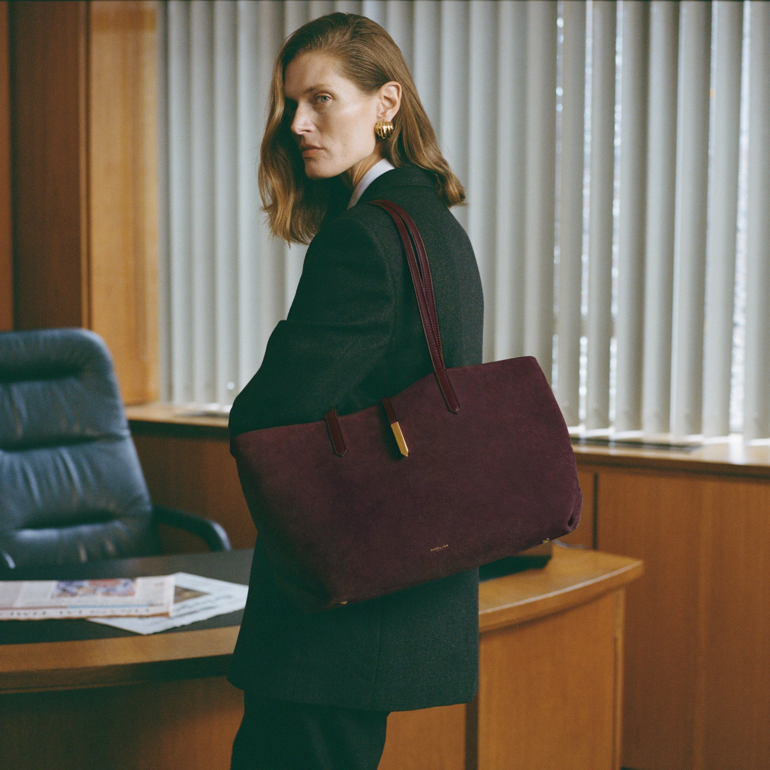 DeMellier The Tokyo Tote burgundy suede & burgundy smooth