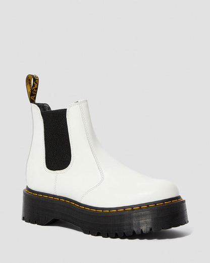 2976 Smooth Leather Platform Chelsea Boots - White - Womens