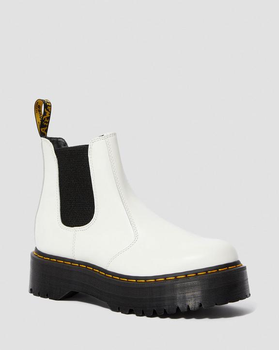 2976 Smooth Leather Platform Chelsea Boots - White - Womens