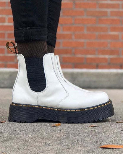 2976 Smooth Leather Platform Chelsea Boots - White - Womens