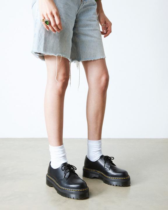 Dr. Martens 1461 Smooth Leather Platform Shoes Black - Womens