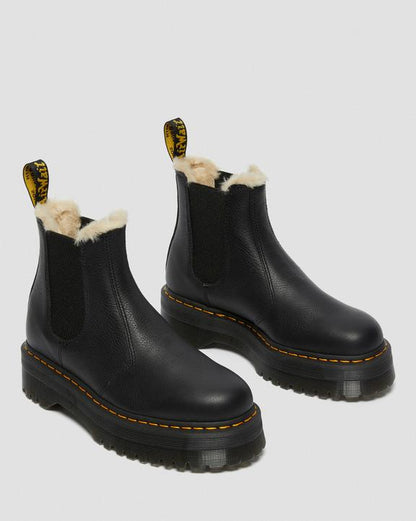 Dr. Martens 2976 Faux Fur Lined Platform Chelsea Boots Black - Womens