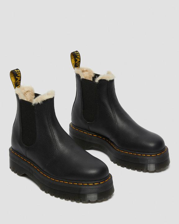 Dr. Martens 2976 Faux Fur Lined Platform Chelsea Boots Black - Womens
