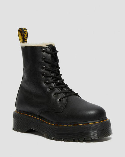Dr. Martens Jadon Boot Leather Faux Fur Lined Platforms Black - Womens