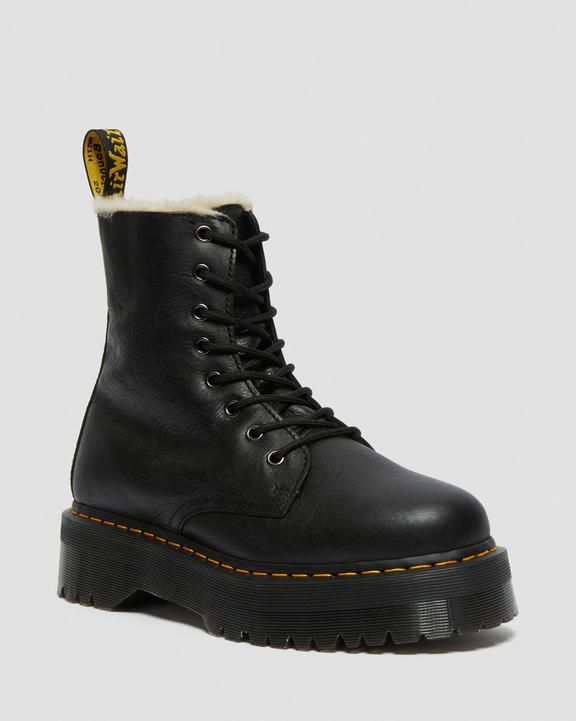 Dr. Martens Jadon Boot Leather Faux Fur Lined Platforms Black - Womens