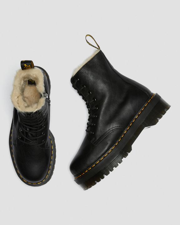 Dr. Martens Jadon Boot Leather Faux Fur Lined Platforms Black - Womens